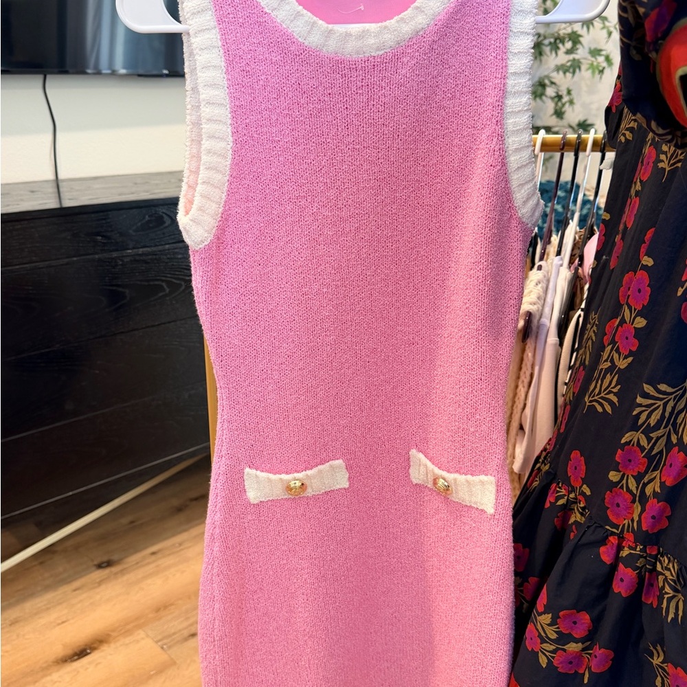 Pink Sleeveless Kids Dress with Pocket Details